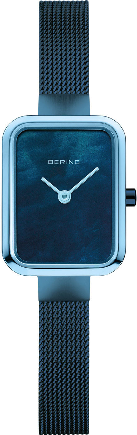 Bering Petite Square 14520-398 Damenuhr • Kratzfestes Saphirglas • Blaues Milanaise-Armband