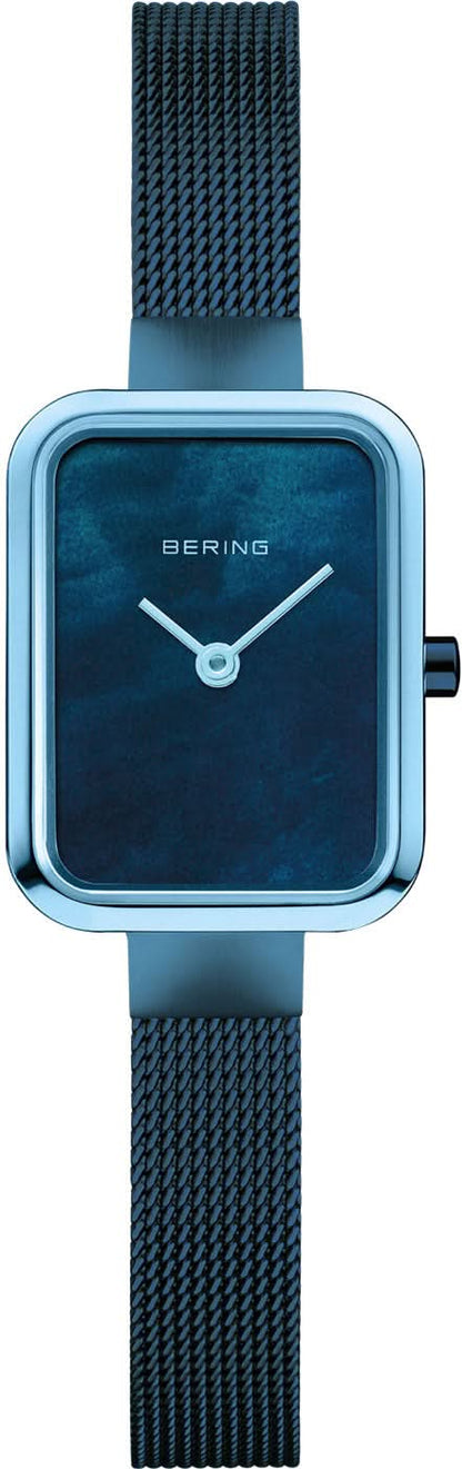 Bering Petite Square 14520-398 Damenuhr • Kratzfestes Saphirglas • Blaues Milanaise-Armband
