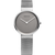 Damenuhr mit grauem Zifferblatt, rundem grauem Gehäuse und silbernem Milanaise-Armband