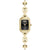 Damenarmbanduhr mit goldfarbenem Gliederarmband und schwarzem Zifferblatt