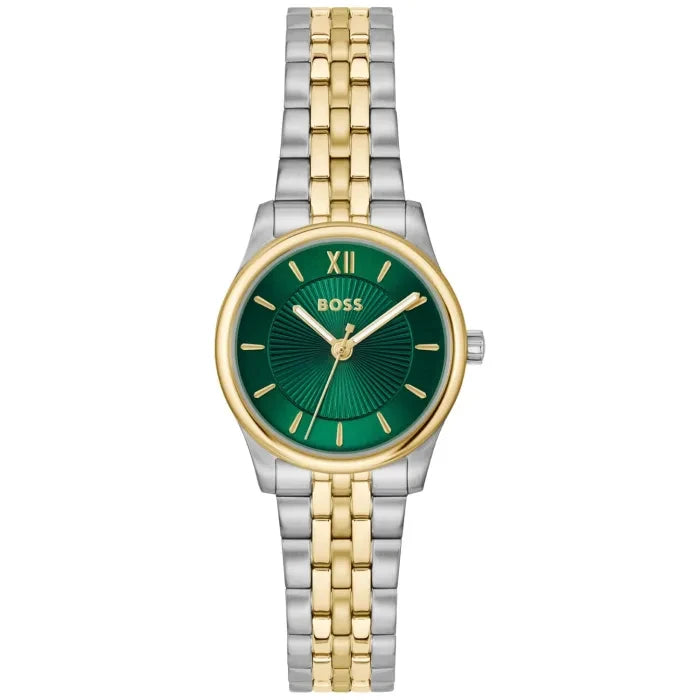 BOSS Graceful Mina 1502841 Damen Armbanduhr Grün • Mineralglas • Bicolor-Edelstahlarmband