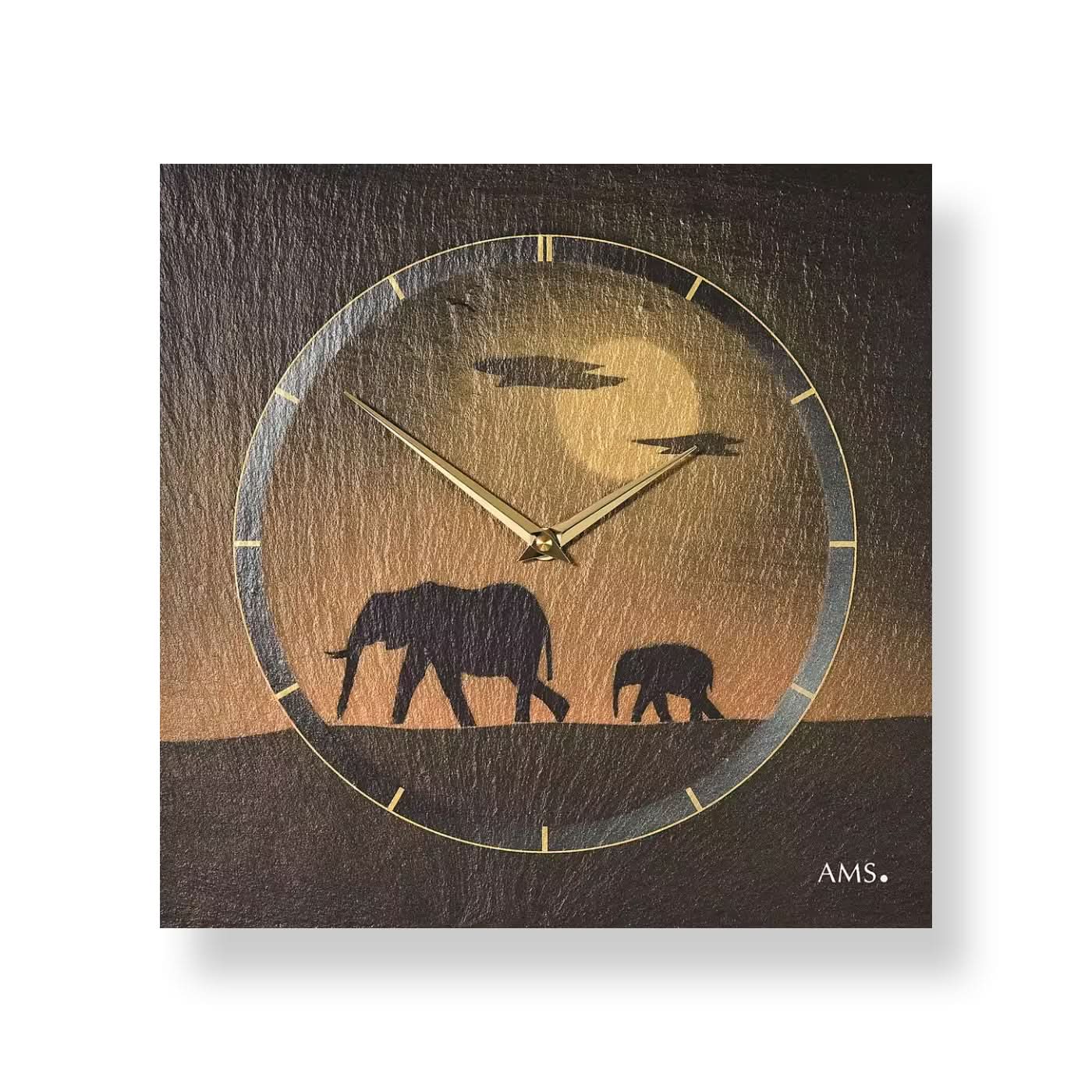 AMS Wanduhr 30x30x4 cm Stein • Modernes Design • Geräuschloses Quarzwerk