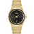 Elegante Damenarmbanduhr mit goldfarbenem Metallarmband und schwarzem Zifferblatt