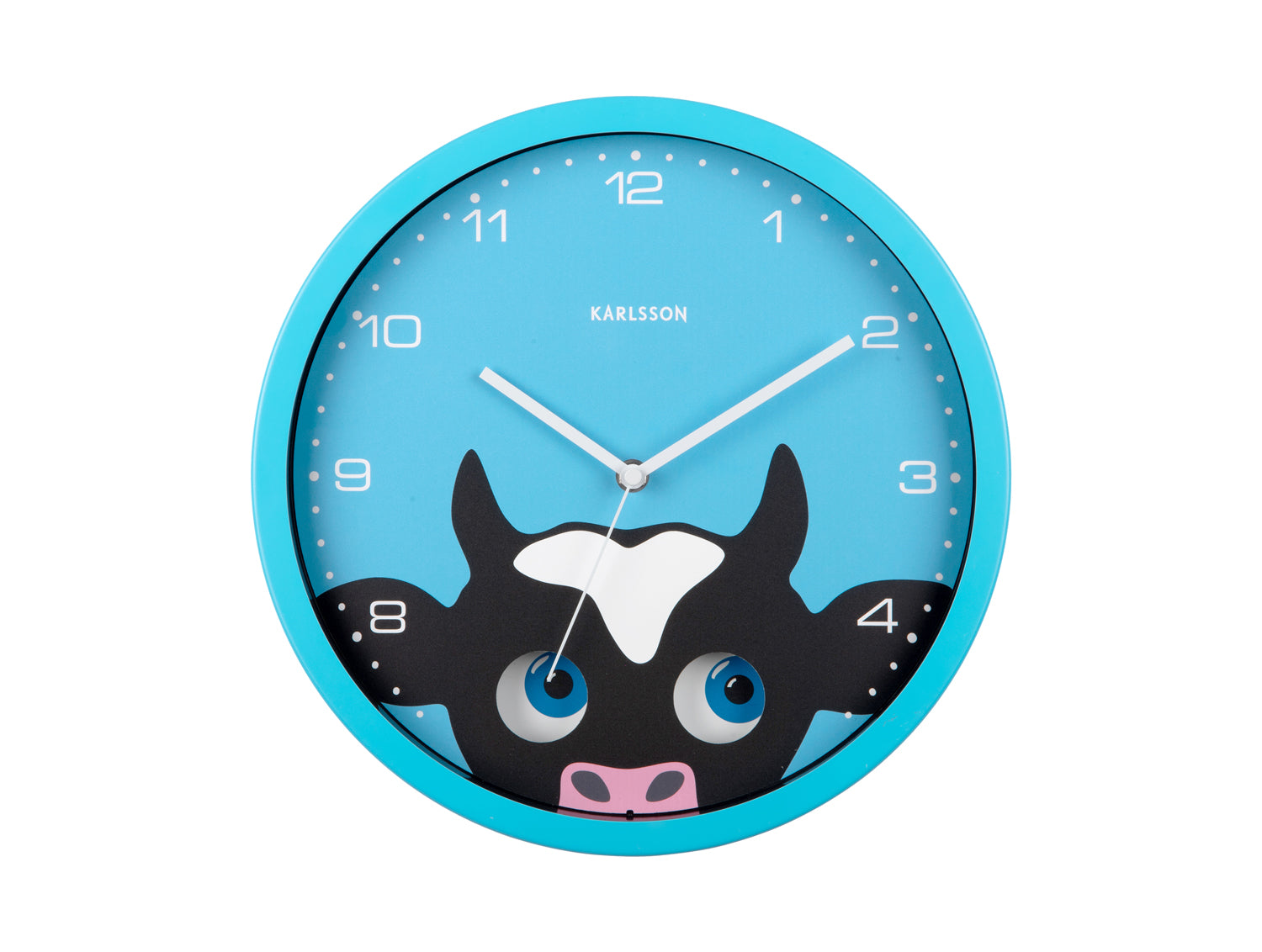 Karlsson Peekaboo Cow KA5997BL Wanduhr Blau • Bewegliche Augen • Kinderzimmer-Design