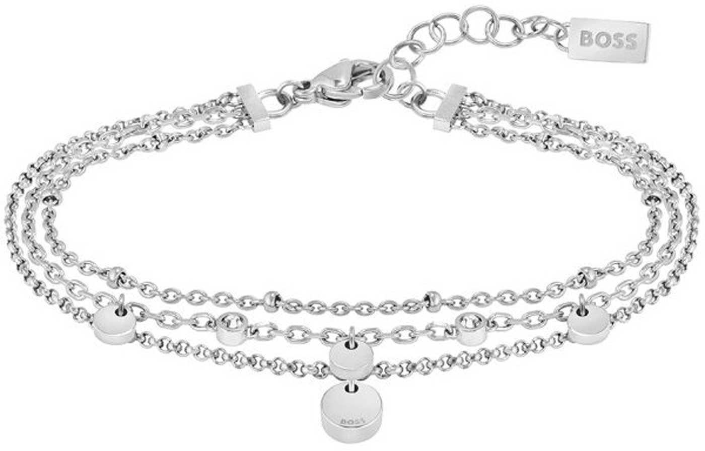Mehrreihiges Armband mit Anhängern, silberfarben, Kettenverschluss, BOSS-Logo
