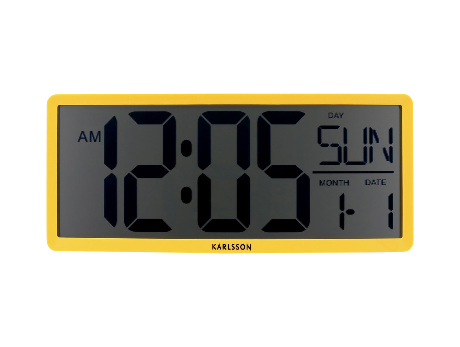 Karlsson Retro LCD KA6020YE Wanduhr Hellgelb • Kalender & Alarm • Temperaturanzeige