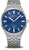 Herrenarmbanduhr mit blauem Zifferblatt und Metallarmband, runde Zeiger, Krone