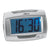 Silberner Digitalwecker mit blauem Display und Light/Snooze-Anzeige