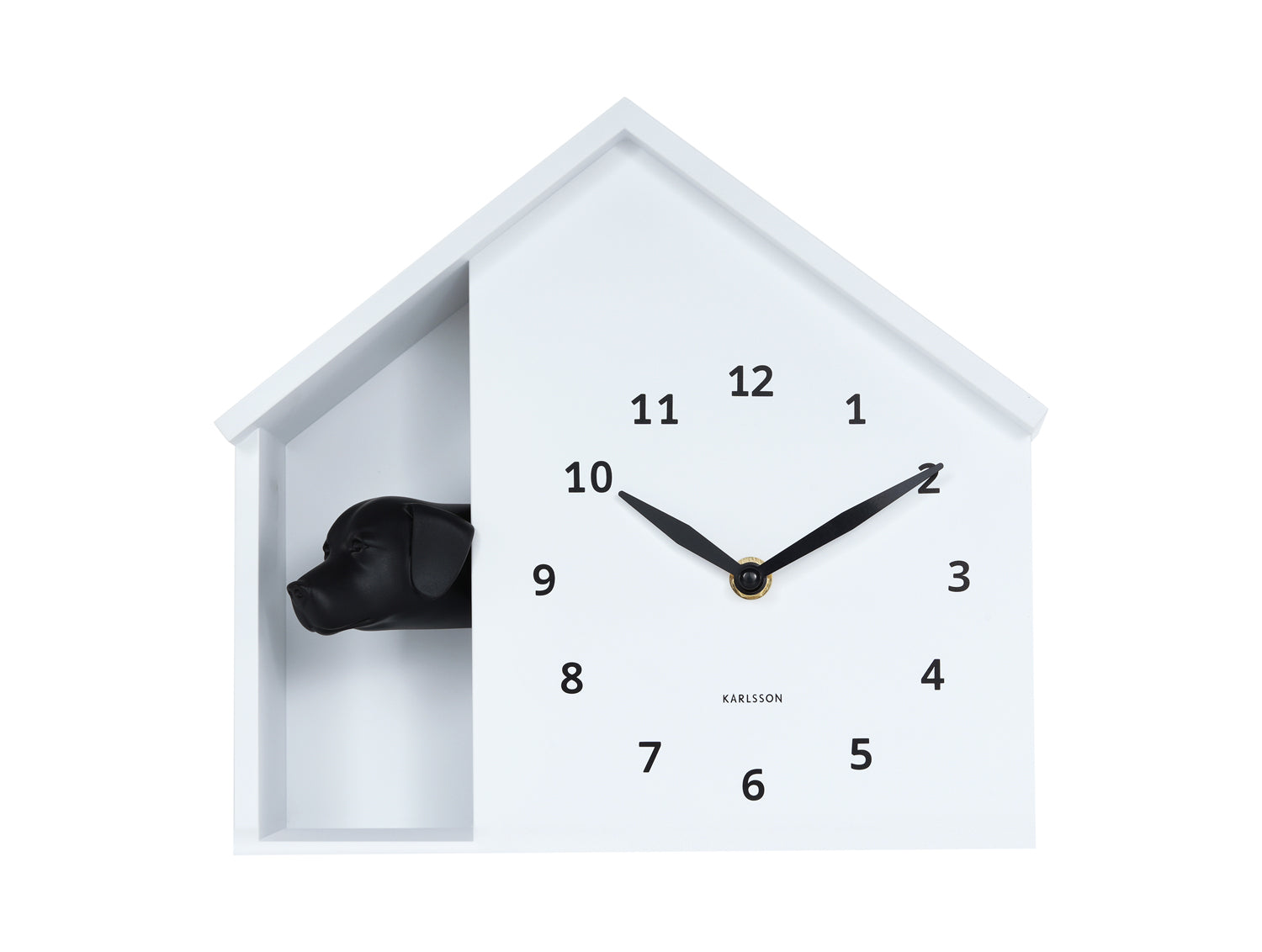 Karlsson Peeking Doggy KA6097WH Wanduhr Weiß • Stündliches Hundegebell • Geräuscharmes Sweep-Uhrwerk