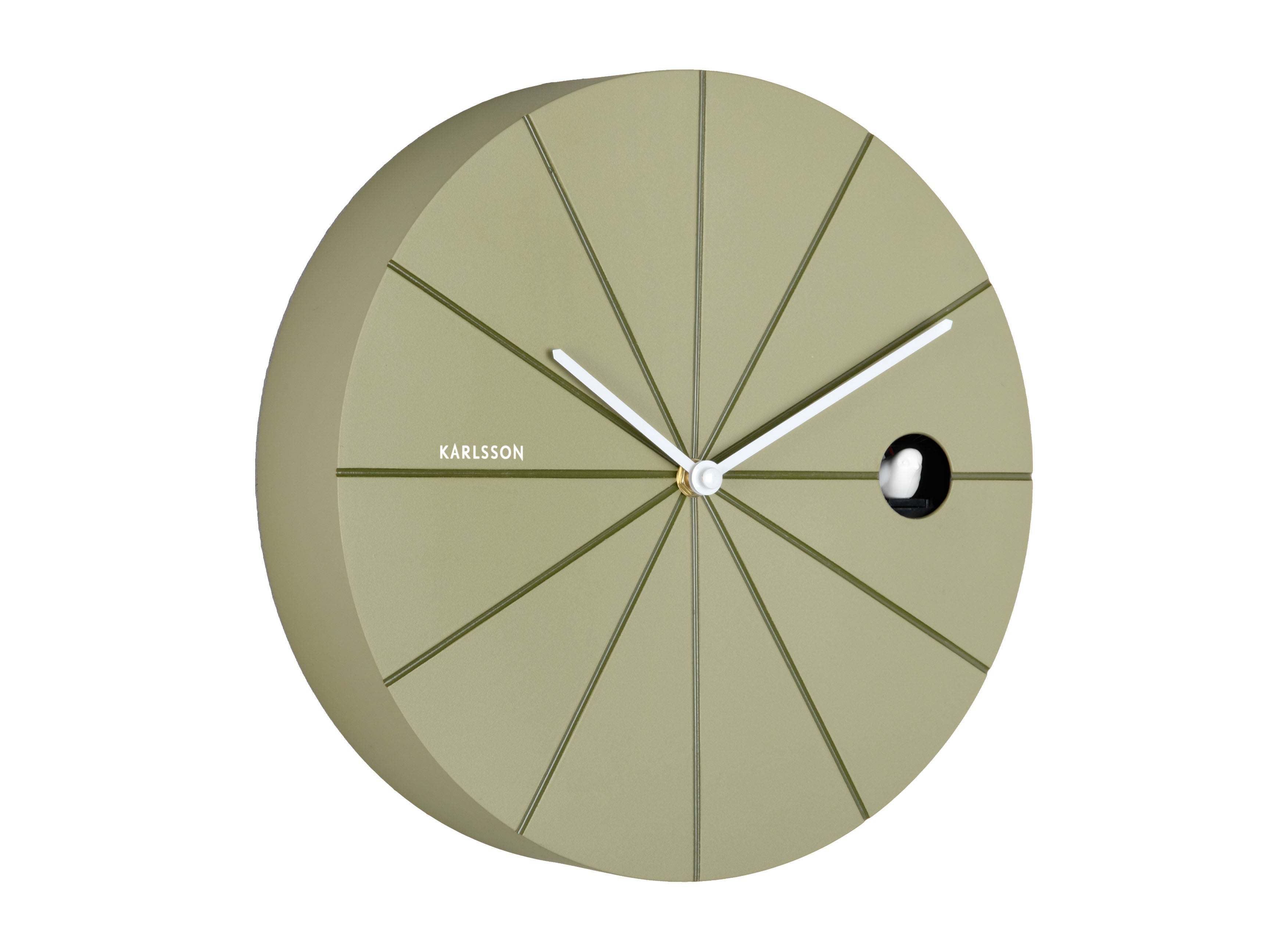 Karlsson Destacado Cuckoo KA6068GR Wanduhr Olivgrün • Kuckucksvogel stündlich • Automatische Nachtabschaltung