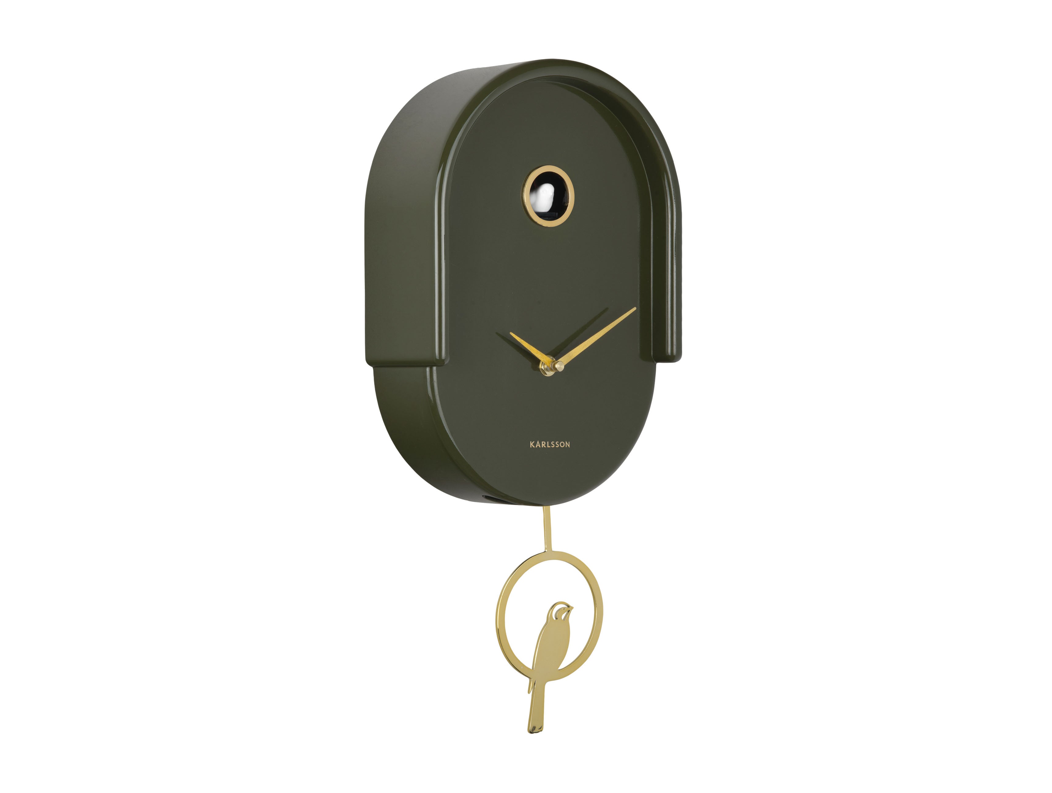 Karlsson Tweet KA6069GR Wanduhr Luxusgrün • Kuckucksvogel zur vollen Stunde • Pendeluhr mit Golddetails