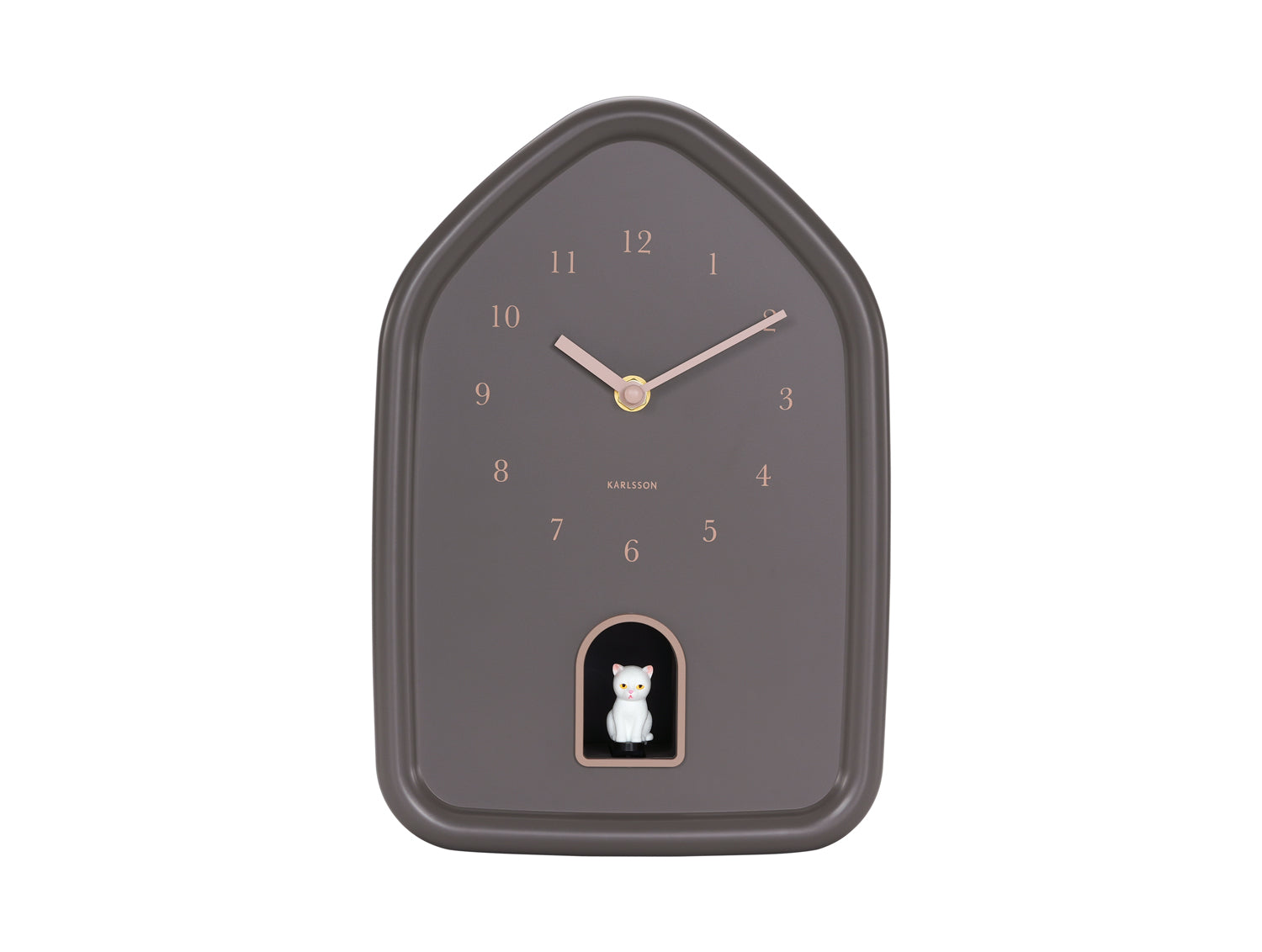 Karlsson Modern Kitty KA6100BR Wanduhr Erdbraun • Katzenmiau stündlich • Geräuscharmes Sweep-Uhrwerk