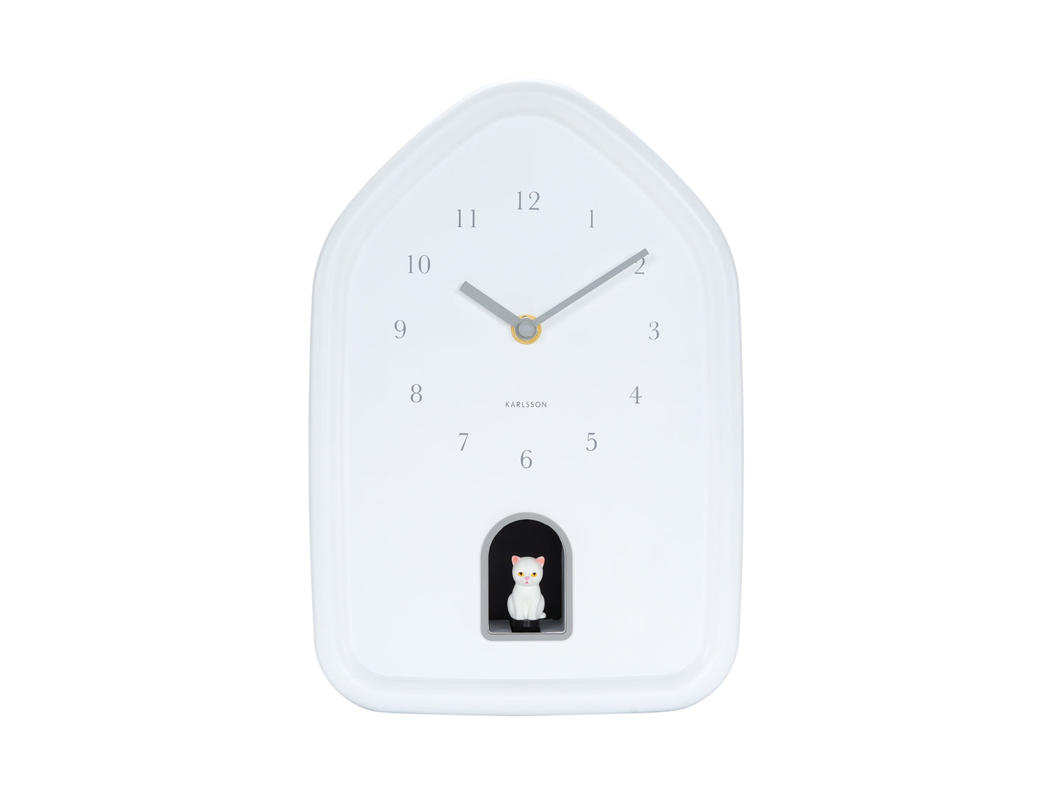 Karlsson Modern Kitty KA6100WH Wanduhr Weiß • Geräuschloses Sweep-Uhrwerk • Stündliches Katzengeräusch