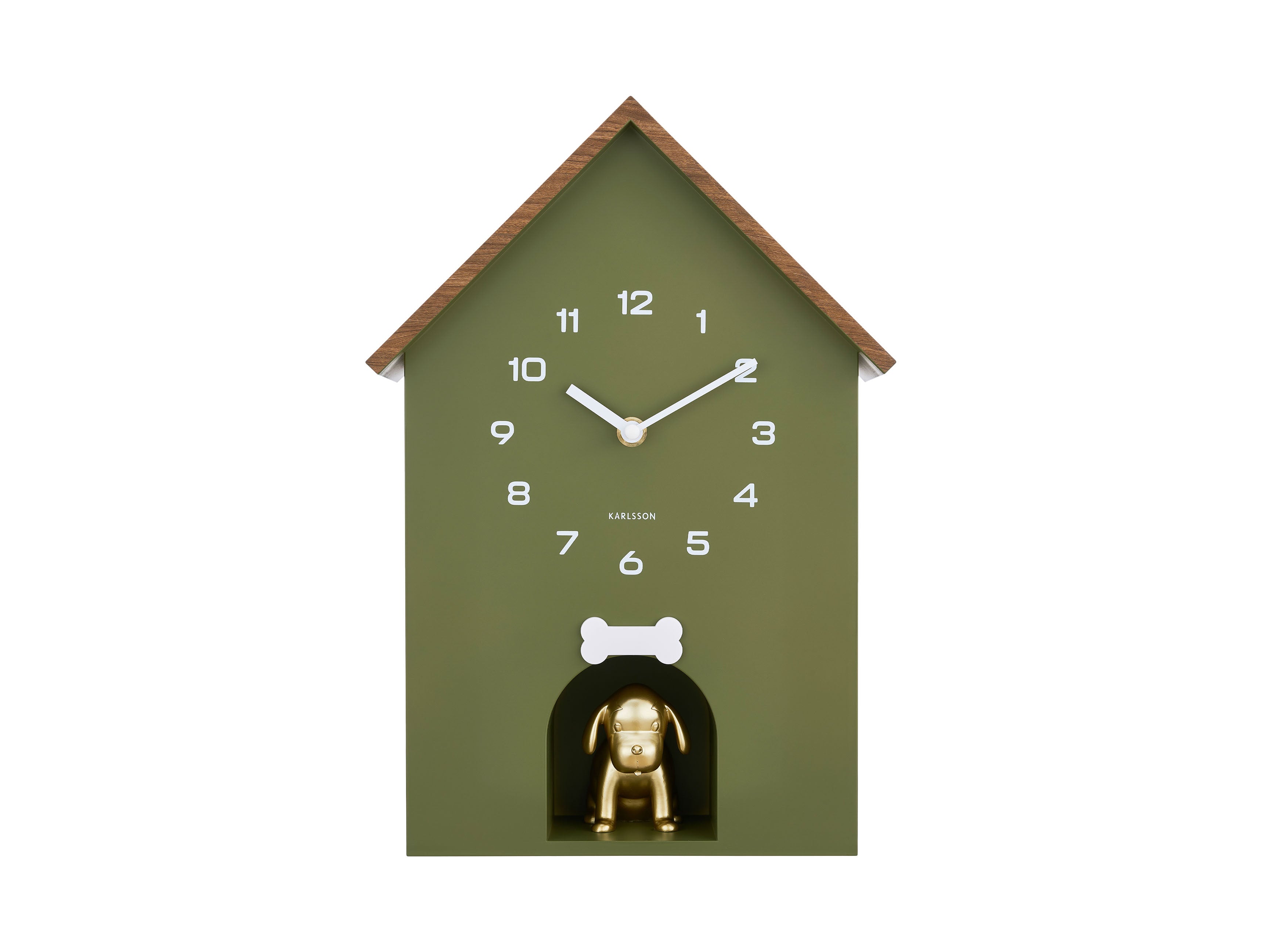 Karlsson Dog House KA6108GR Wanduhr Luxusgrün • Sweep-Uhrwerk • Verspieltes Kuckucksdesign