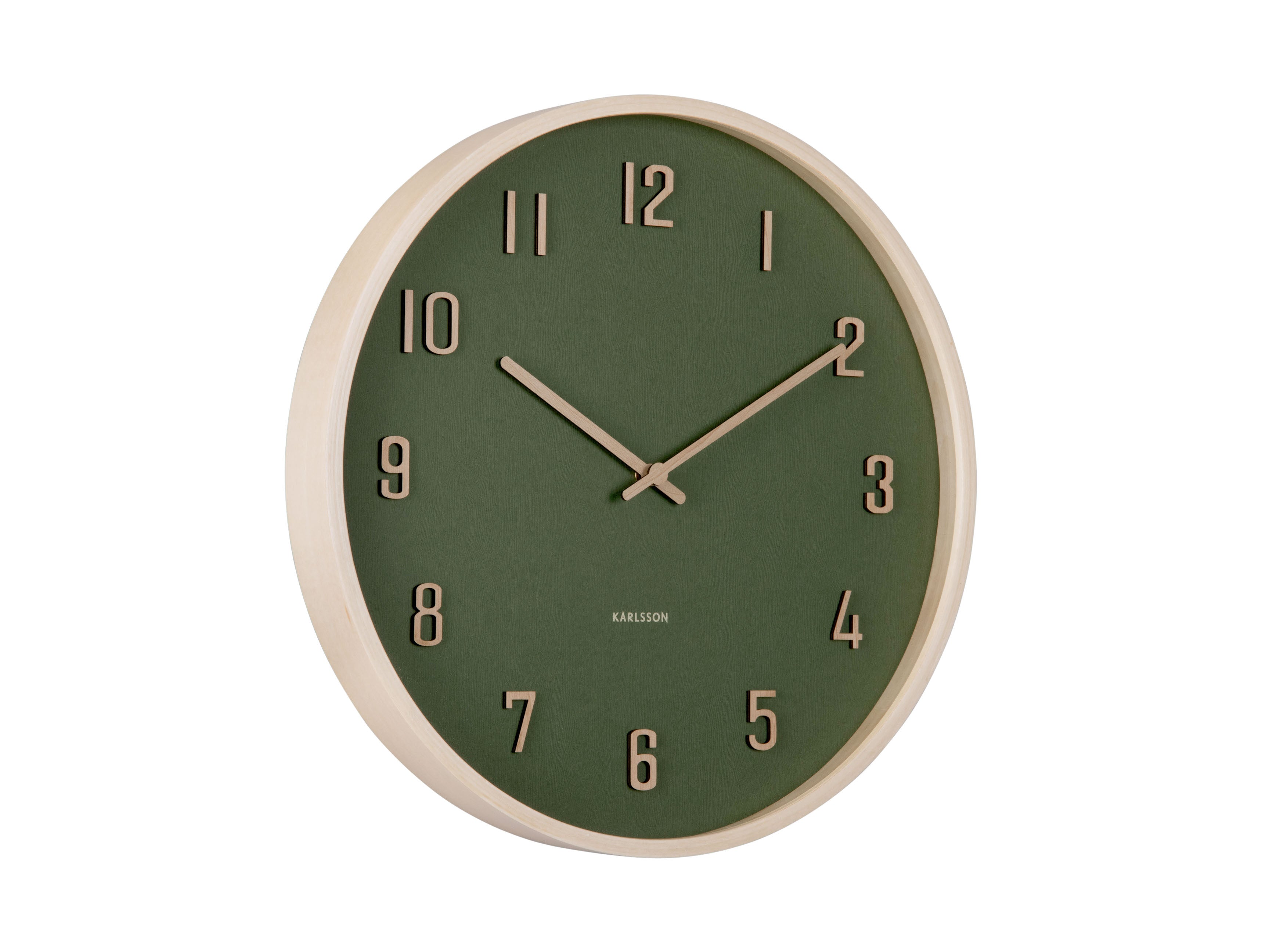 Karlsson Nervadura KA6117GR Wanduhr Dunkelgrün • Geräuschloses Sweep-Uhrwerk • Echtes Bassholz