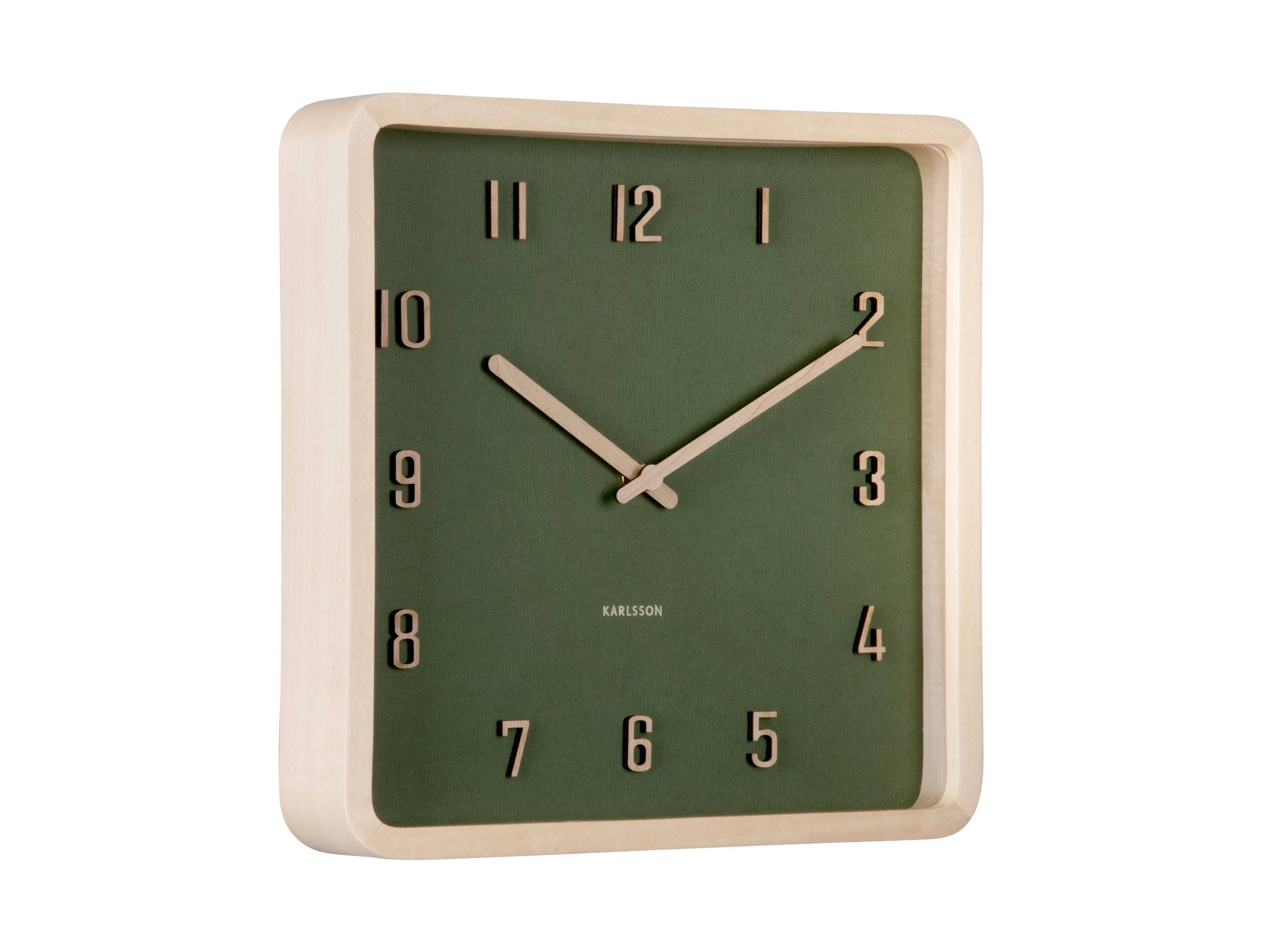 Karlsson Nervadura Square KA6118GR Wanduhr Dunkelgrün • Sweep-Uhrwerk • Bassholz-Rahmen