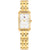 Tommy Hilfiger Damenuhr mit rechteckigem goldenem Gehäuse, weißem Zifferblatt und Metallarmband