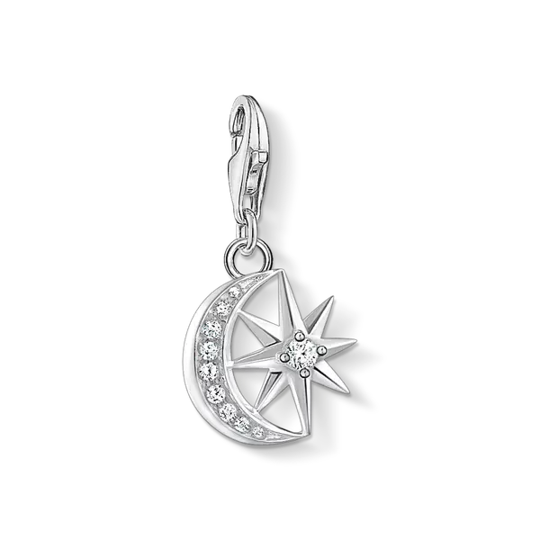 Silberner Charm-Anhänger aus 925 Sterlingsilber mit Stern und Mondsichel