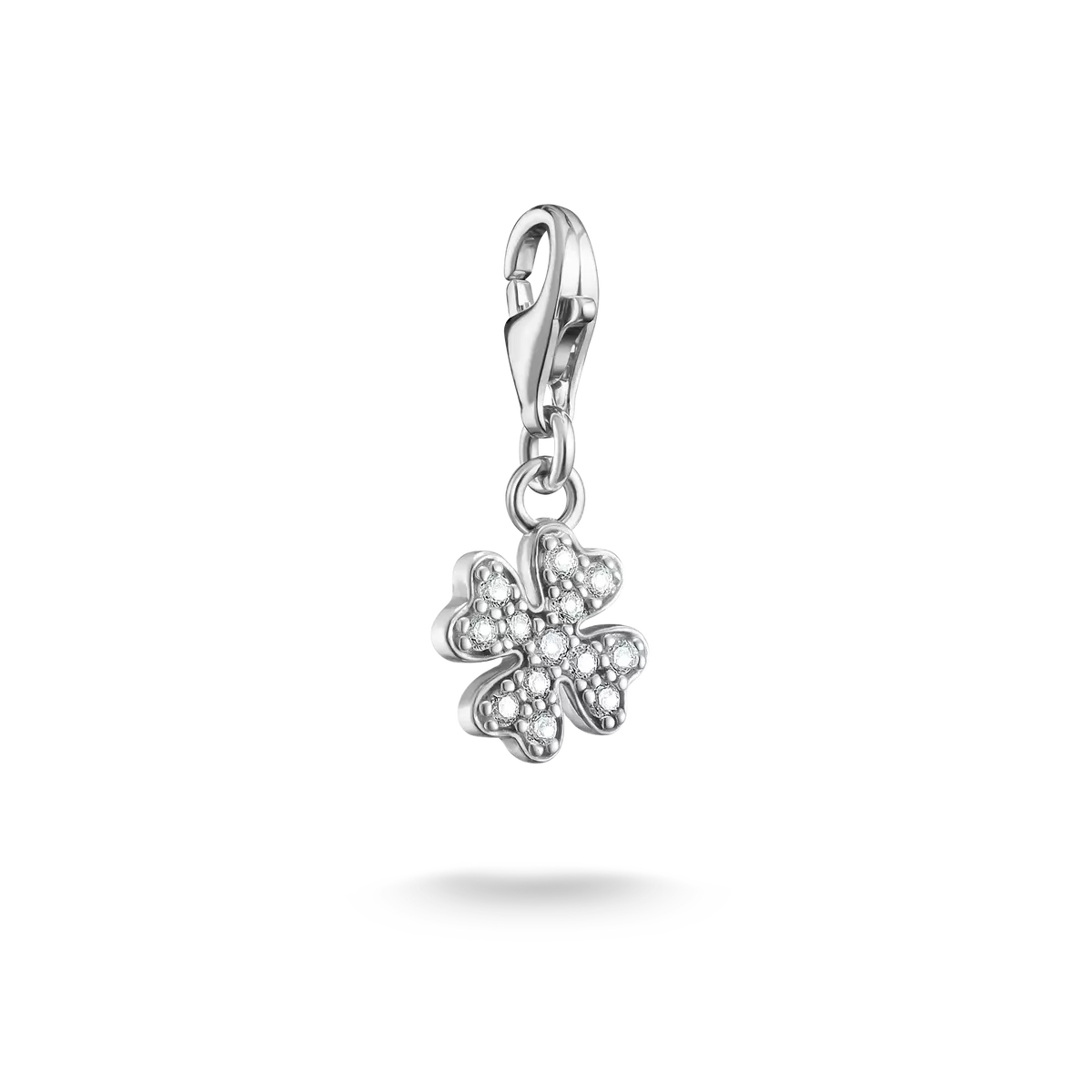 Kleeblatt-Charm aus 925 Sterlingsilber mit funkelnden Steinen am Ösen-Anhänger