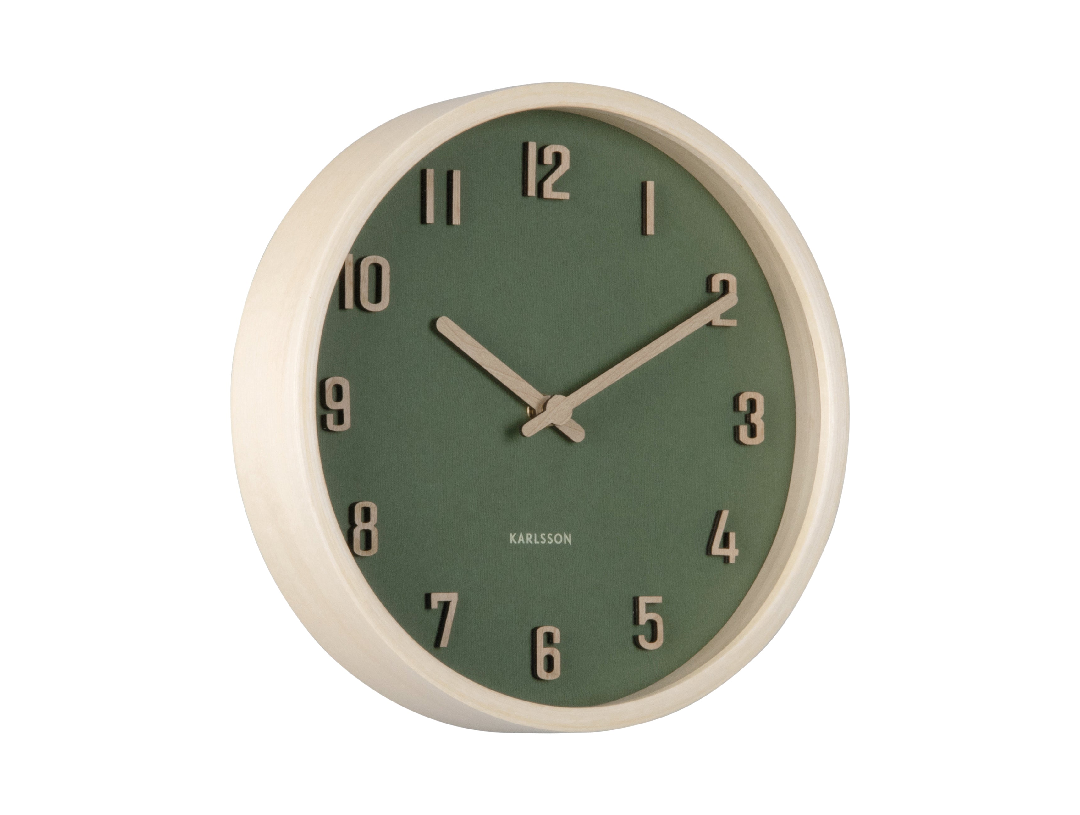 Karlsson Nervadura Small KA6116GR Wanduhr Dunkelgrün • Geräuschloses Sweep-Uhrwerk • Echtholz Lindenholz
