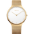 Bering Herrenarmbanduhr mit goldfarbenem Milanaiseband und weißem Saphirglas-Zifferblatt