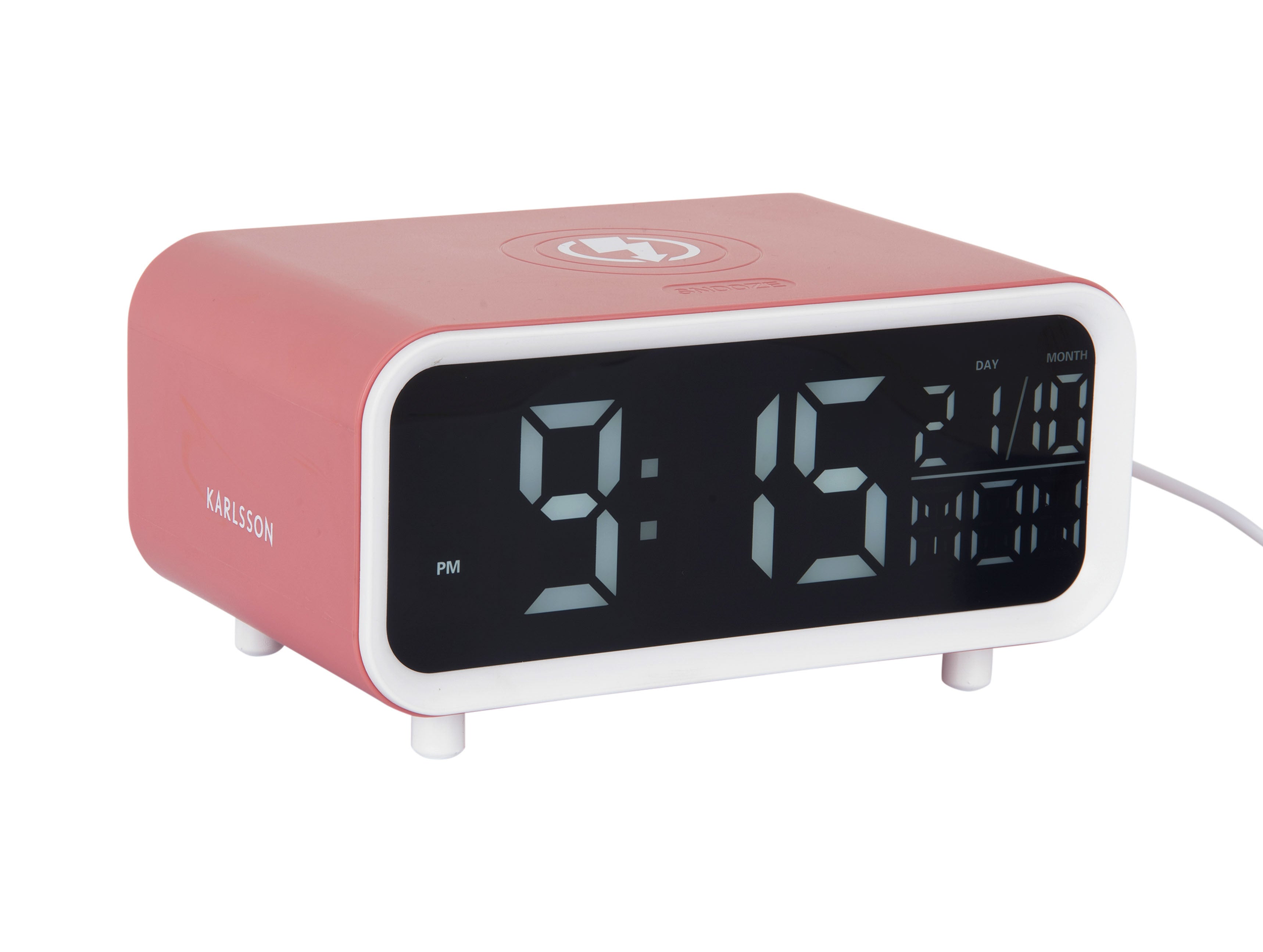 Karlsson Chunky LED KA6054PI Wecker Rosé • Kabelloses Laden • LED-Display mit Datum