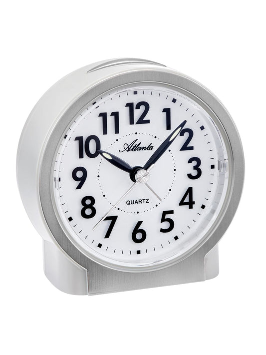 Atlanta Geräuschloser Quarz-Tischwecker mit Snooze, Leuchtzeiger, Hellgrau/Silberfarben - Atlanta  Modell: 2173/X