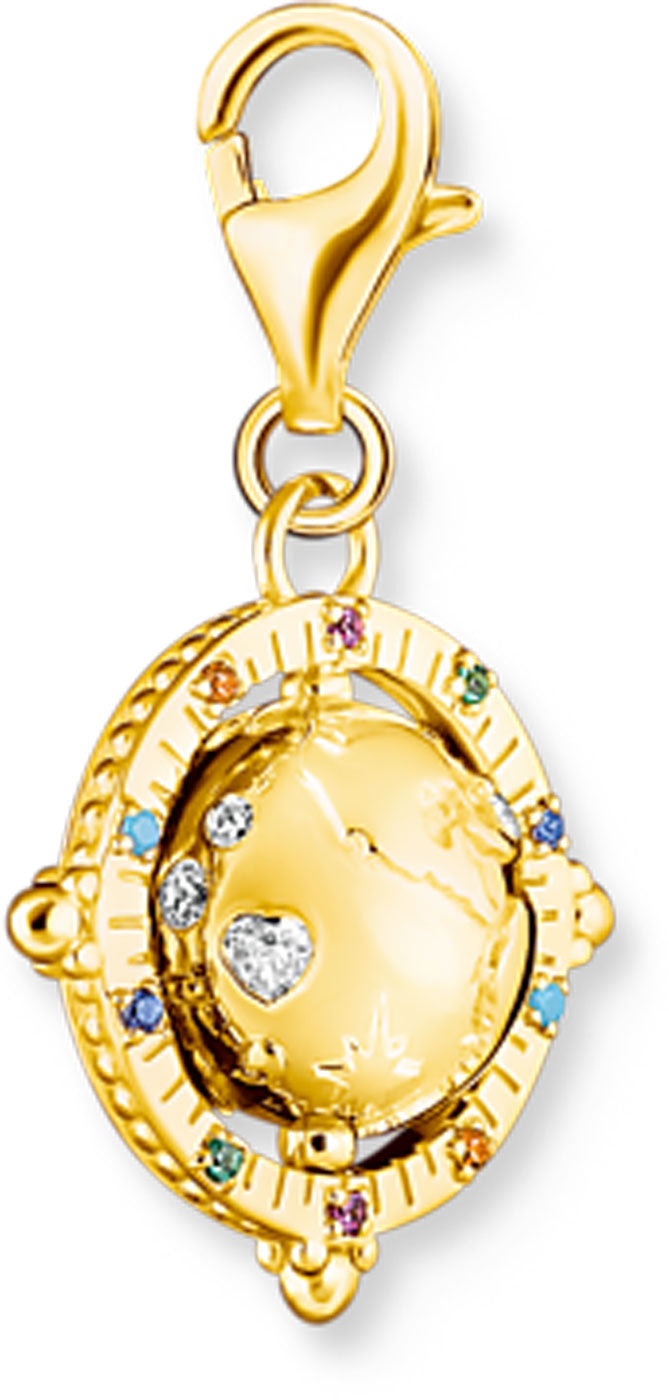 Charm Anhänger Bunte 3D Weltkugel - 750 Gelbgold Vergoldung