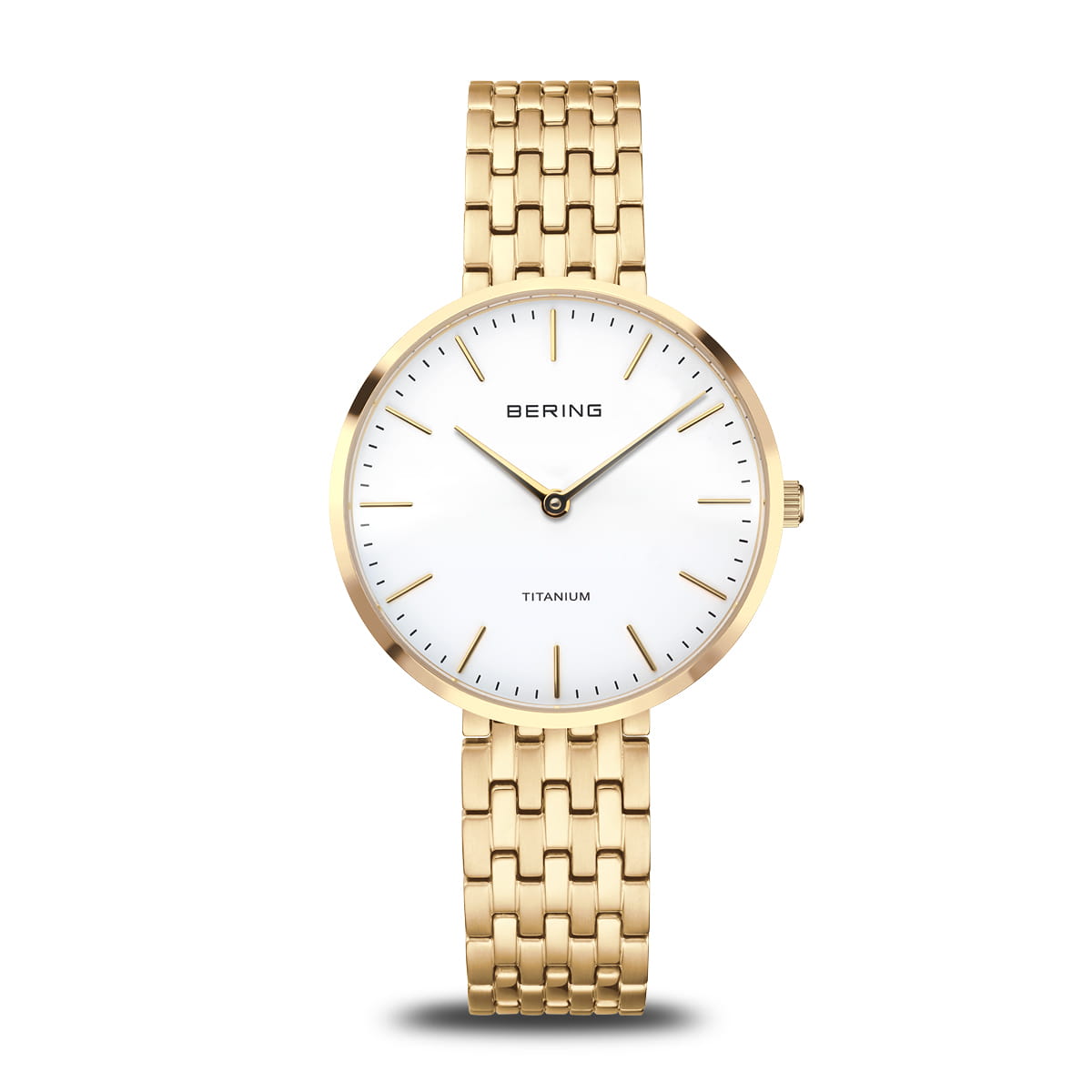 Bering Titanium 19334-334 Damenuhr Gold • Saphirglas • Titan-Gliederarmband