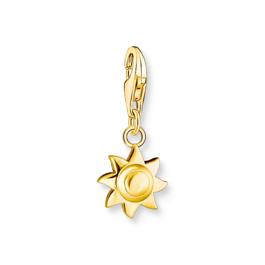 Goldfarbener Sonnen-Charm-Anhänger mit 3D-Strahlen und Aufhängering am Verschluss