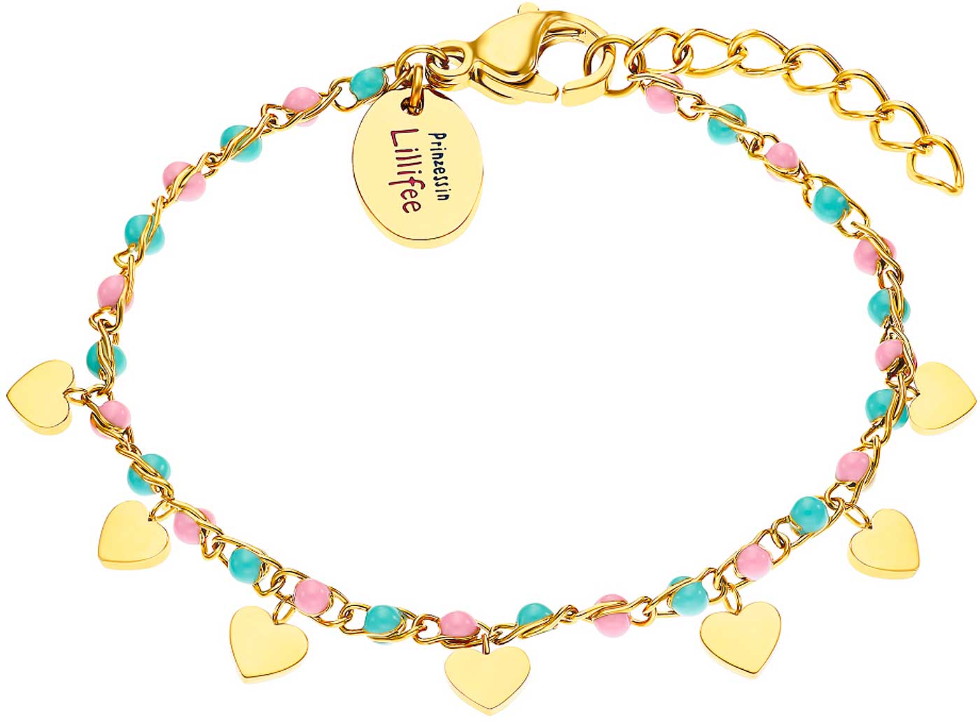Prinzessin Lillifee 2033365 Buntes Armband mit Herzchen Anhängern aus Edelstahl