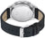 Herrenarmbanduhr-Rückseite mit silbernem Gehäuse und schwarzem Lederarmband