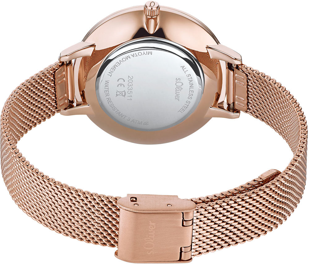 s.Oliver OLIVER-2033511 Damen Uhr • Präzises Quarzuhrwerk • Elegantes Milanaiseband