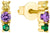 Goldfarbene Ohrstecker mit bunten Steinen: lila, grün und gelb im quadratischen Design