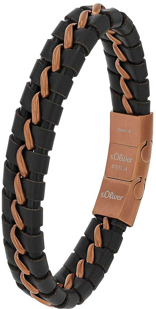 Geflochtenes Lederarmband mit Edelstahl, s.Oliver, Modell 2037990
