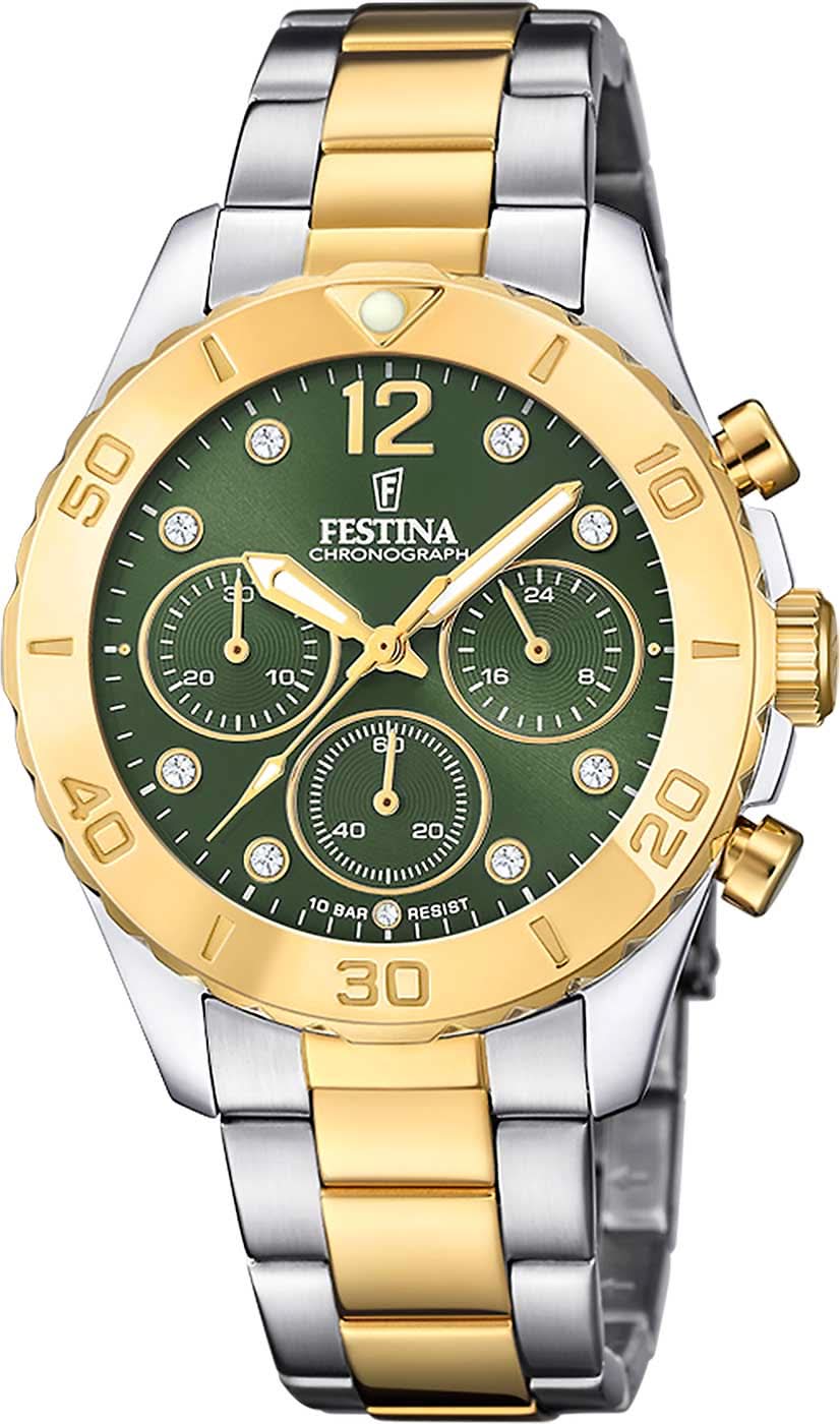 Festina Boyfriend F20604/2 Damenuhr • Grünes Zifferblatt • Bicolor Edelstahl