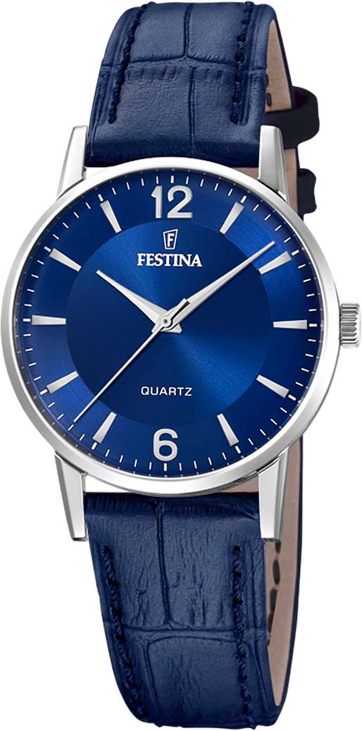 Festina Classics F20691/4 Damenuhr • Blaues Lederarmband • Mineralglas