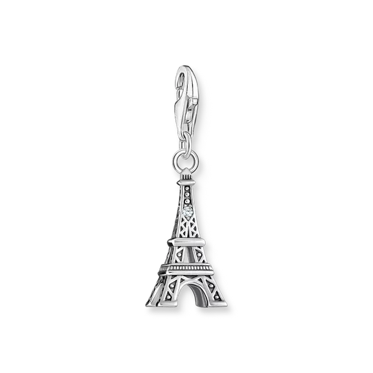 Eifelturm-Charm-Anhänger aus Sterlingsilber 925 mit Öse und Relief-Details.