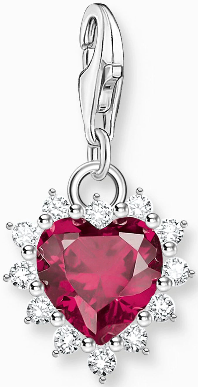 Thomas Sabo Charm Anhänger Modell: 2204-013-10 Herz mit rotem Lab Grown Rubin und weißen Zirkoniasteinen - 925 Sterlingsilber