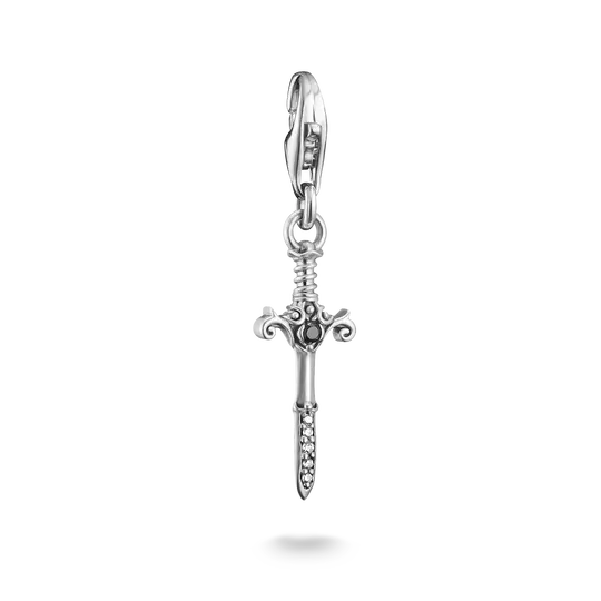 Silberner Anhänger mit Schwertmotiv, Zirkonia und filigranen Ornamenten