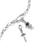 Silberner Anhänger an Gliederkette: Schwert mit Zirkonia, flankiert von kleinen Motiven