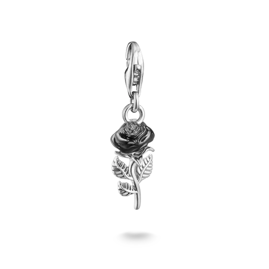 Silberfarbener Charm-Anhänger mit emaillierter Rose und Aufhängeschlaufe