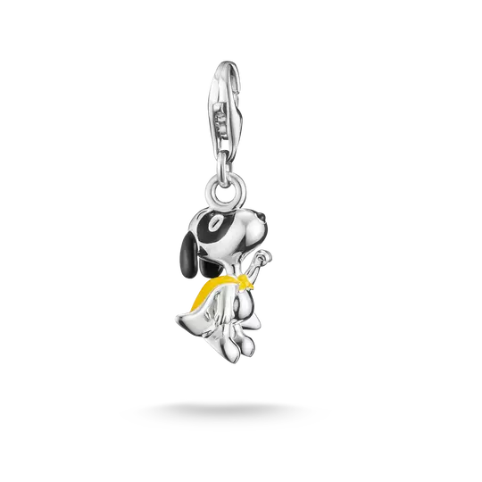 Snoopy-Anhänger aus 925 Sterlingsilber mit schwarz-gelber Emaille