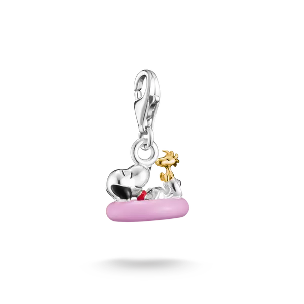 Snoopy-Charm aus 925 Silber mit 18K-Vergoldung, auf rosafarbenem Motiv
