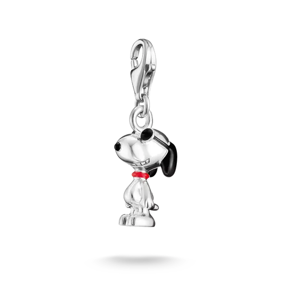 Snoopy-Sterlingsilber-Anhänger mit rotem Schal, mit Öse zum Befestigen