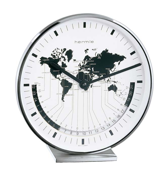 Hermle Tischuhr 18x19x6,5 cm Metall • Weltzeitanzeige • Präzises Quarzuhrwerk