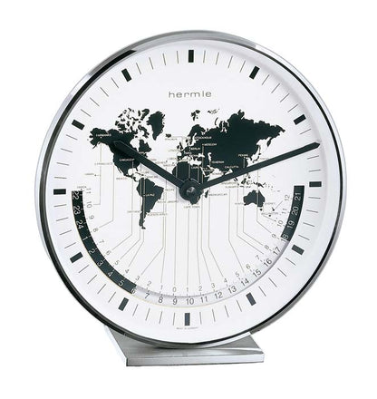 Hermle Tischuhr 18x19x6,5 cm Metall • Weltzeitanzeige • Präzises Quarzuhrwerk