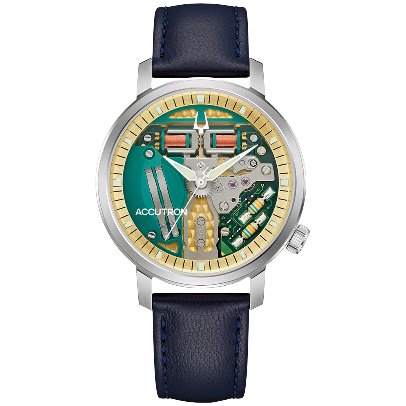 Bulova Accutron Spaceview 314 26A213 Herren Armbanduhr Grün • Stimmgabel-Kaliber • Super Titanium Gehäuse