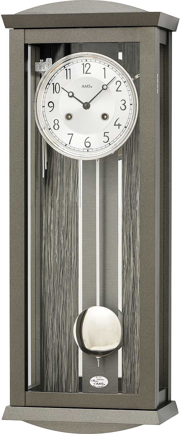 AMS Wanduhr 66x25x14 cm Holz • Mechanisches Bim-Bam Schlagwerk • Modernes Design