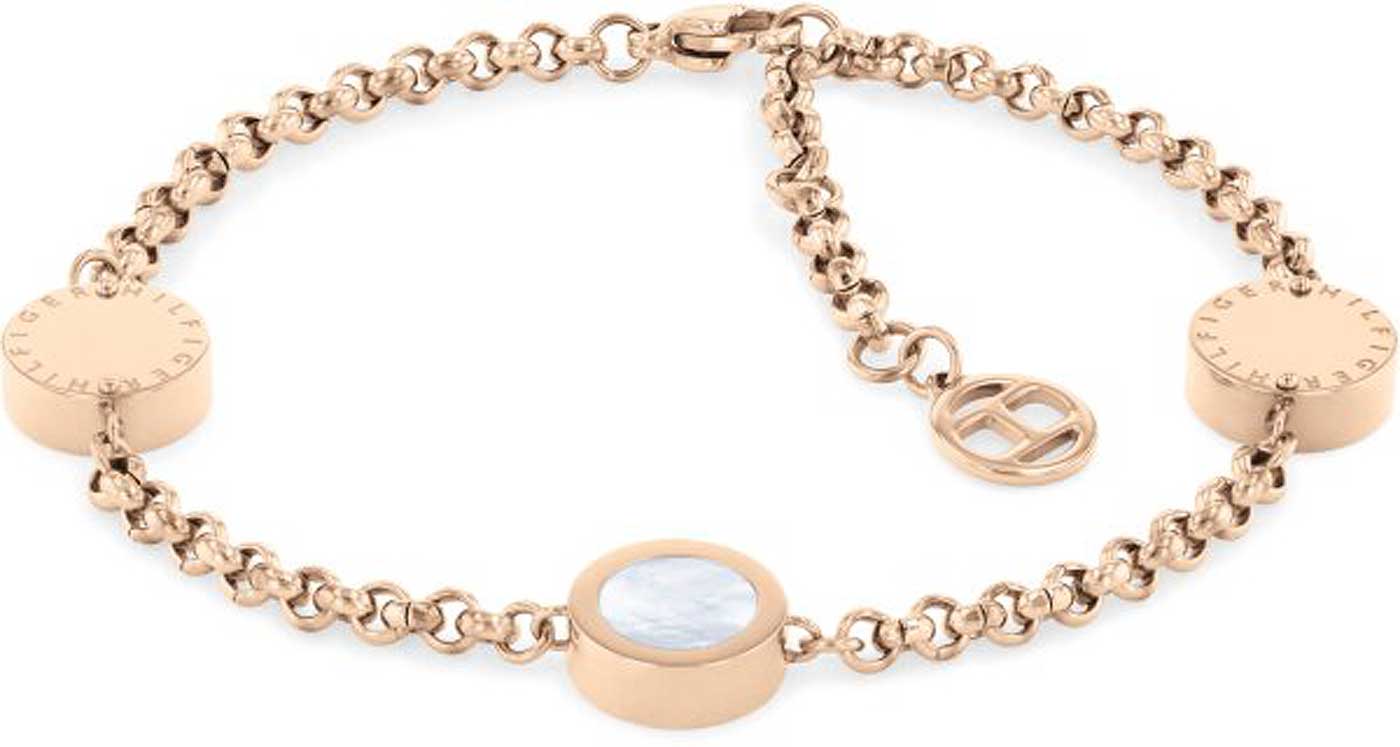 Tommy Hilfiger Armband mit Anhängern, goldfarbener Kette und ovalem Anhänger mit blauem Einsatz